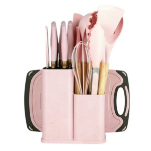 Silicone Cooking Utensil Set with Wooden Handles