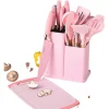 19 Piece Kitchen Accessories Silicone Kitchen Cooking Utensils Sets with Wooden Handle Cutting Board Holder