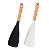 Wooden Handle Food-Grade Black and White Silicone Spatula Safe for Non-Stick Cooking