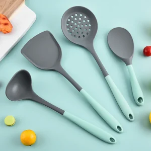 BPA Free Non-Stick Heat Resistant Scratch Resistant Silicone Kitchen Cooking Utensils Set Flexible Soft PP Handle for Home Use