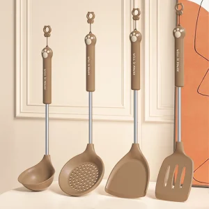 New Cartoon Bear 5-Piece Silicone Kitchen Spatula Set with Ladle Skimmer Turner-Dishwasher Safe & Heat Resistant