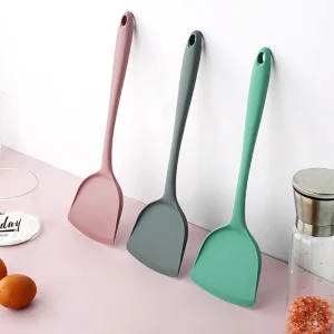 Manufacturer Wholesale Kitchen Accessories Lightweight Silicone Spatula Pink Green Gray Safe Cooking Stir Fry Frying Shovel